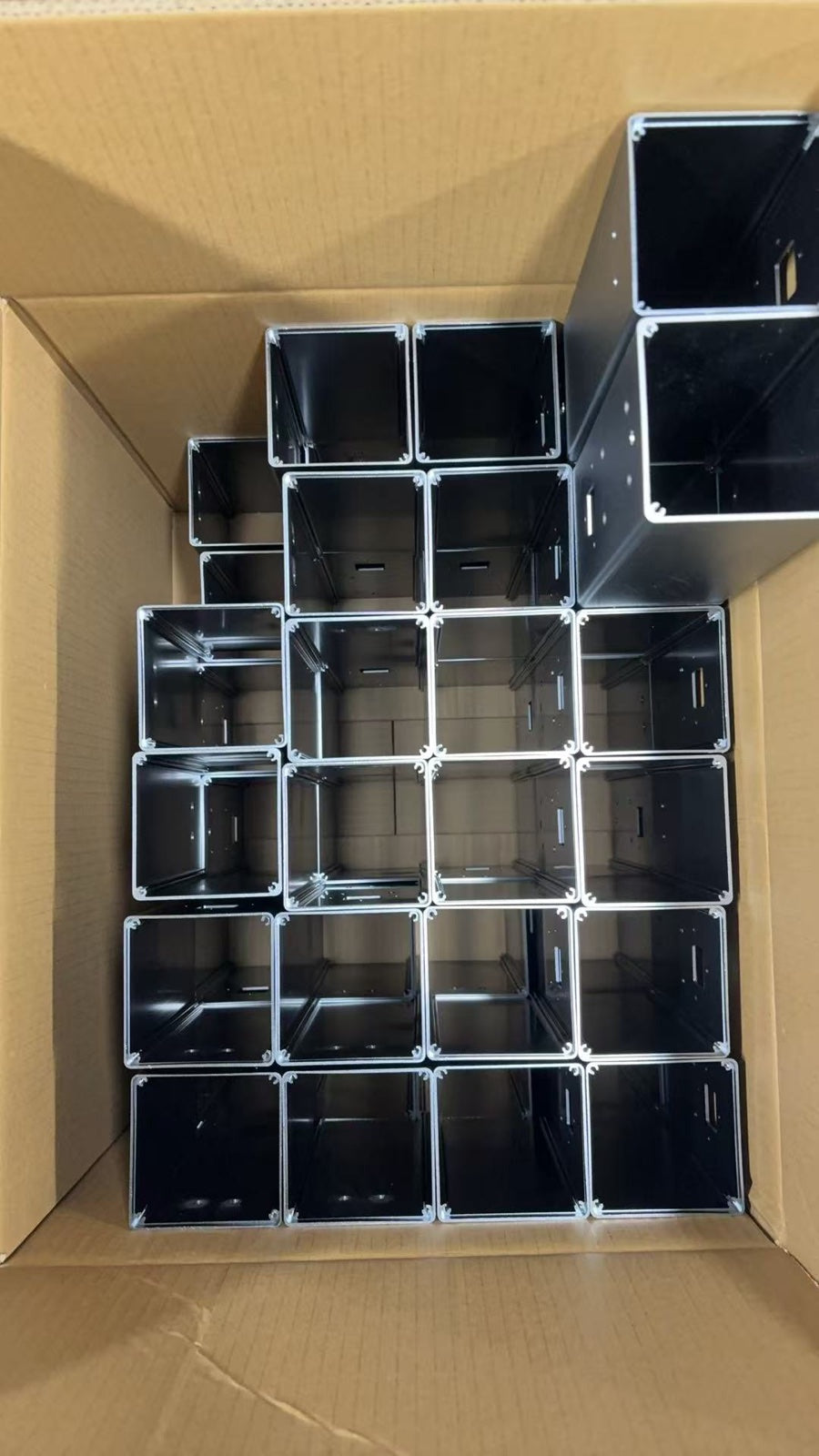 AntBelt G1 metal housings grouped in a carton before the next assembly steps