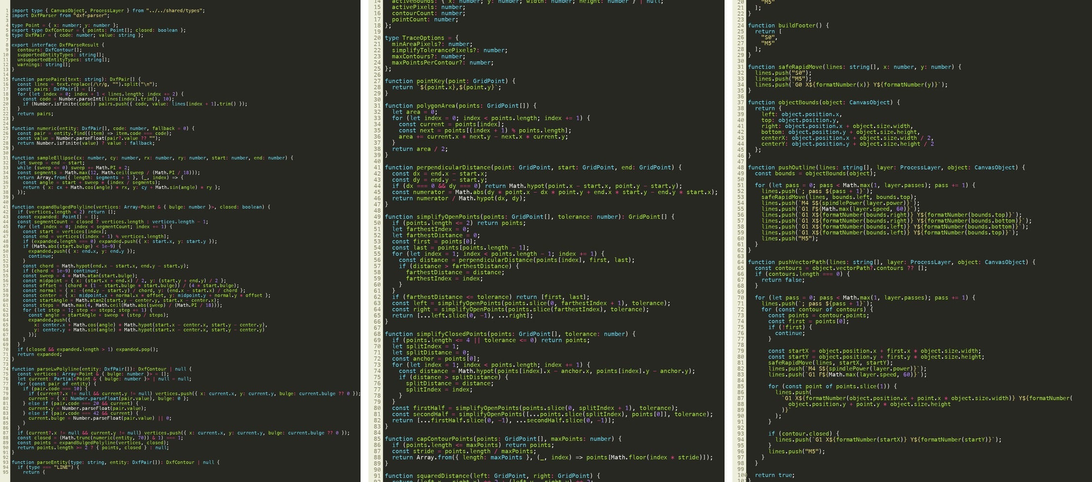 Selected AntBelt Studio source code excerpts for DXF parsing and vector job generation
